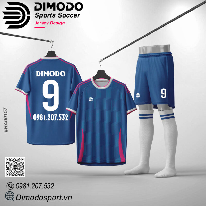 Áo Bóng Đá DIMODO #HA00157 Màu Xanh Navy Phối Hồng Neon