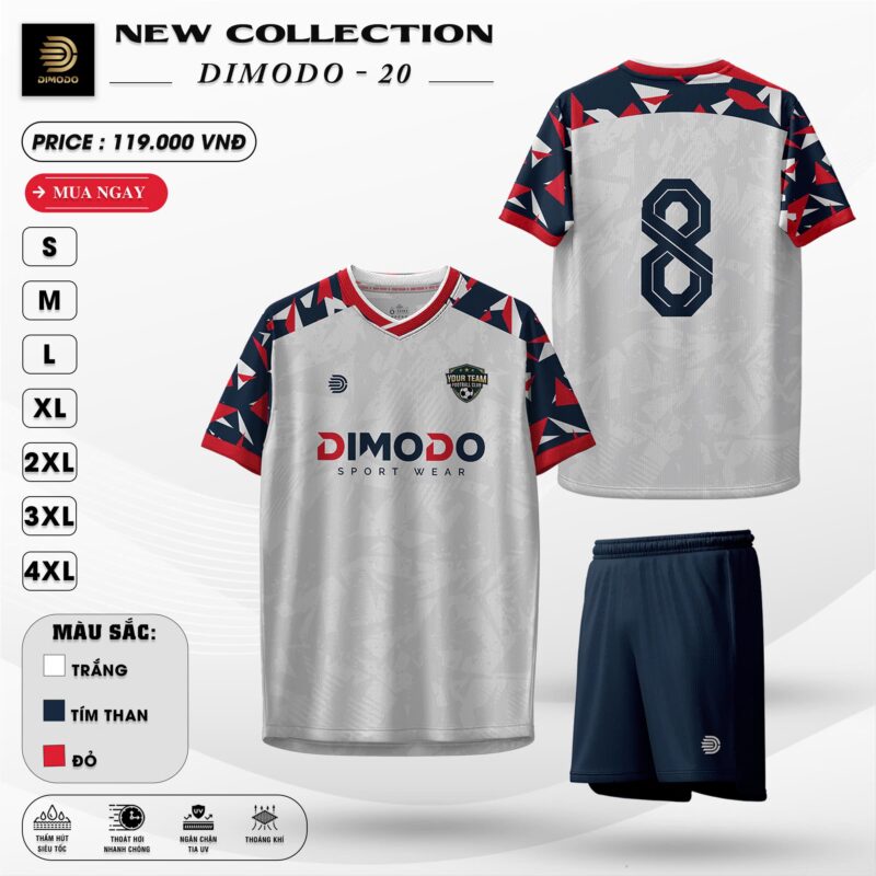 Áo bóng đá Dimodo - 20 Trắng Đỏ Tím Than