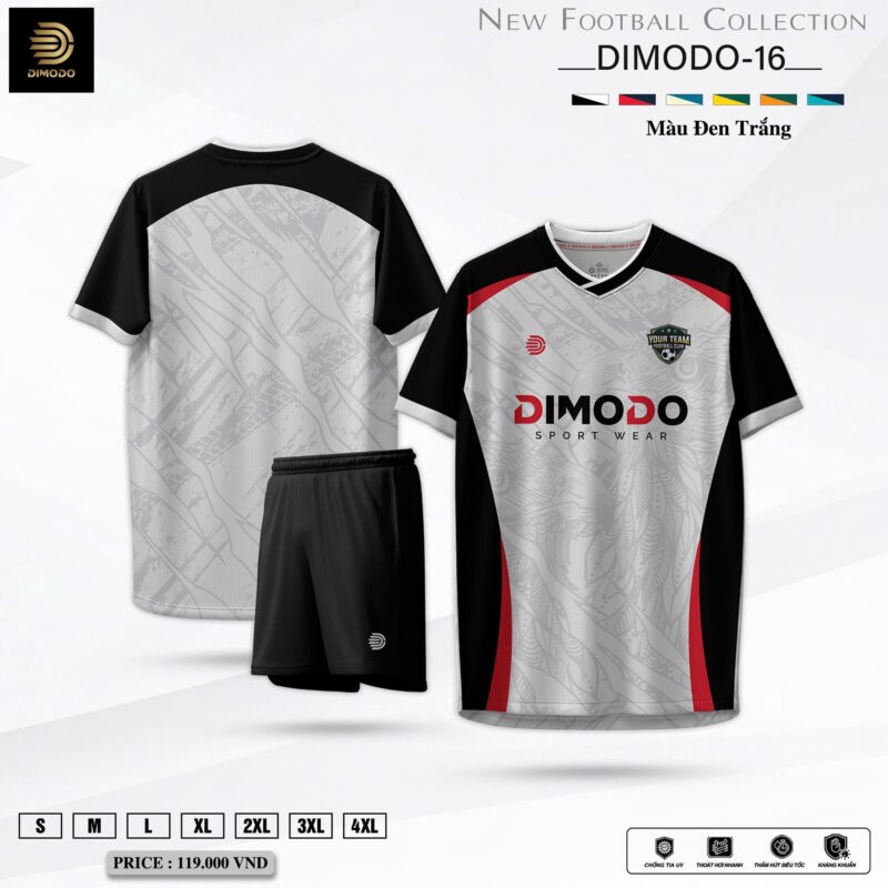 Áo Bóng Đá DIMODO-16 Đen Trắng