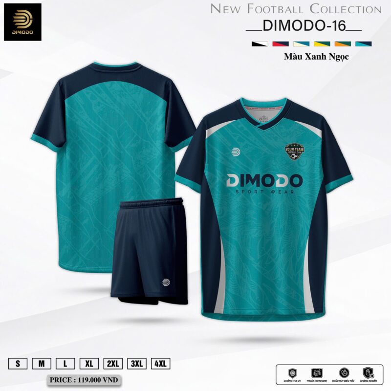 Bộ Quần Áo Bóng Đá DIMODO-16 Xanh Ngọc - Thoáng Mát & Thời Trang
