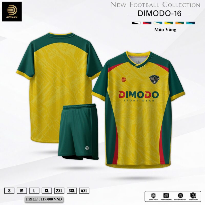 Đồng phục bóng đá DIMODO-16 màu vàng năng động