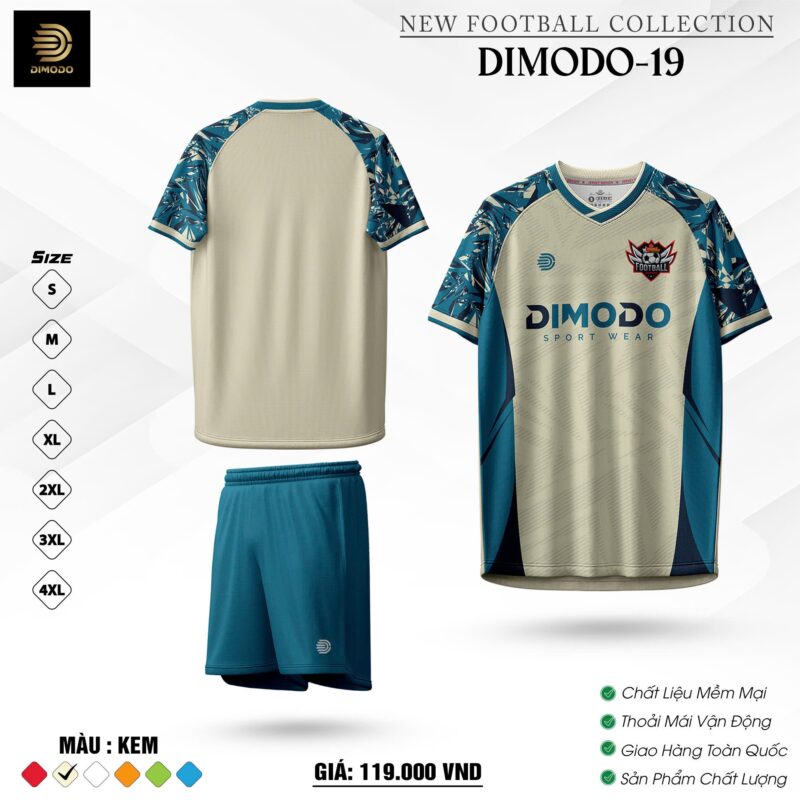 Áo đá banh DIMODO-19 màu kem phối xanh rêu họa tiết lá