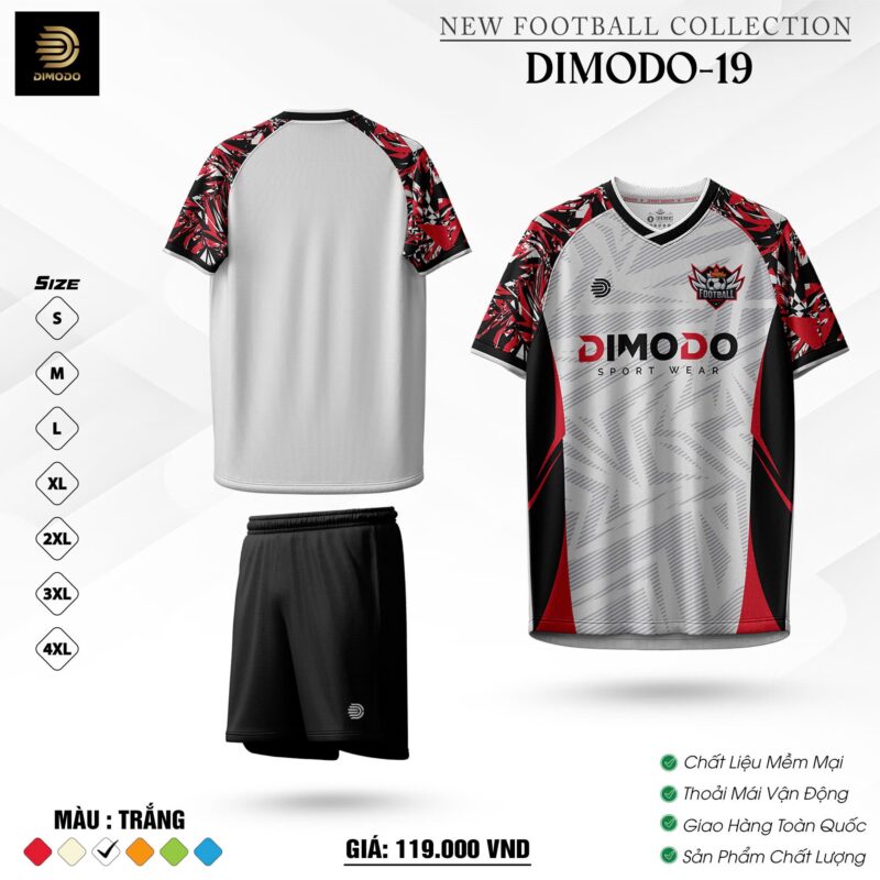 Áo Bóng Đá DIMODO-19 - Trắng Đỏ Đen Nổi Bật