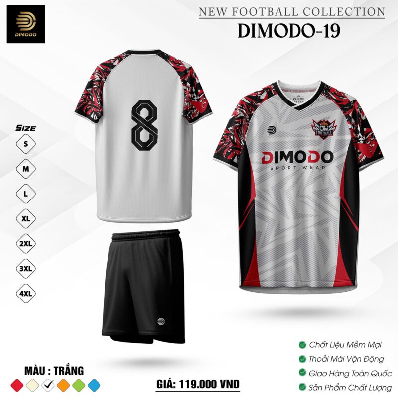 Bộ đồ thể thao DIMODO-19 trắng phối đen đỏ nổi bật