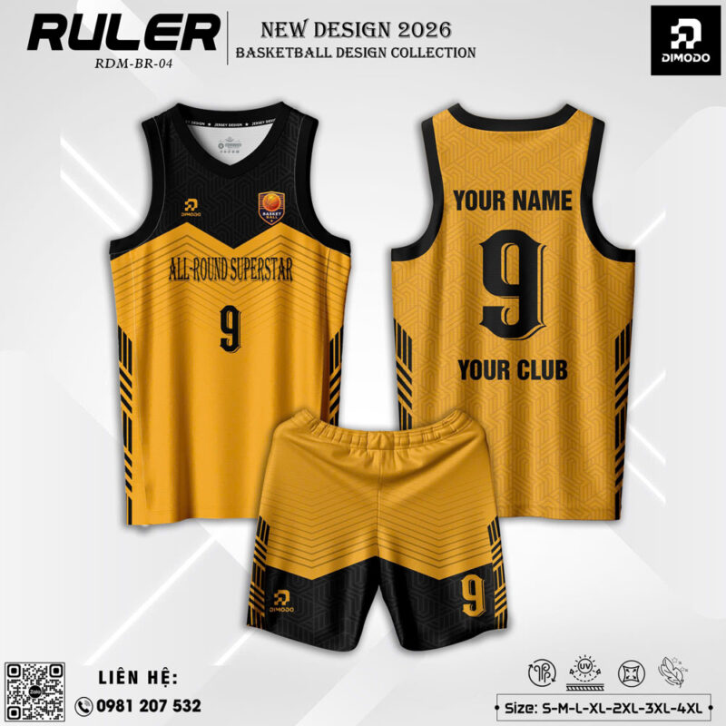Áo Bóng Rổ Ruler 2026 Vàng Đen Cá Tính