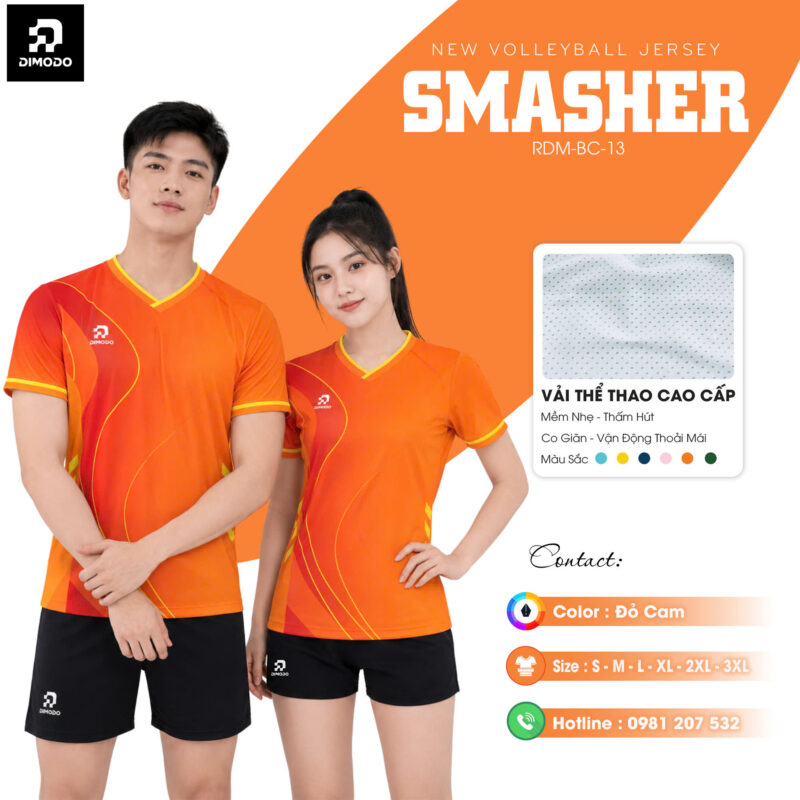 Áo bóng chuyền SMASHER- màu Đỏ Cam