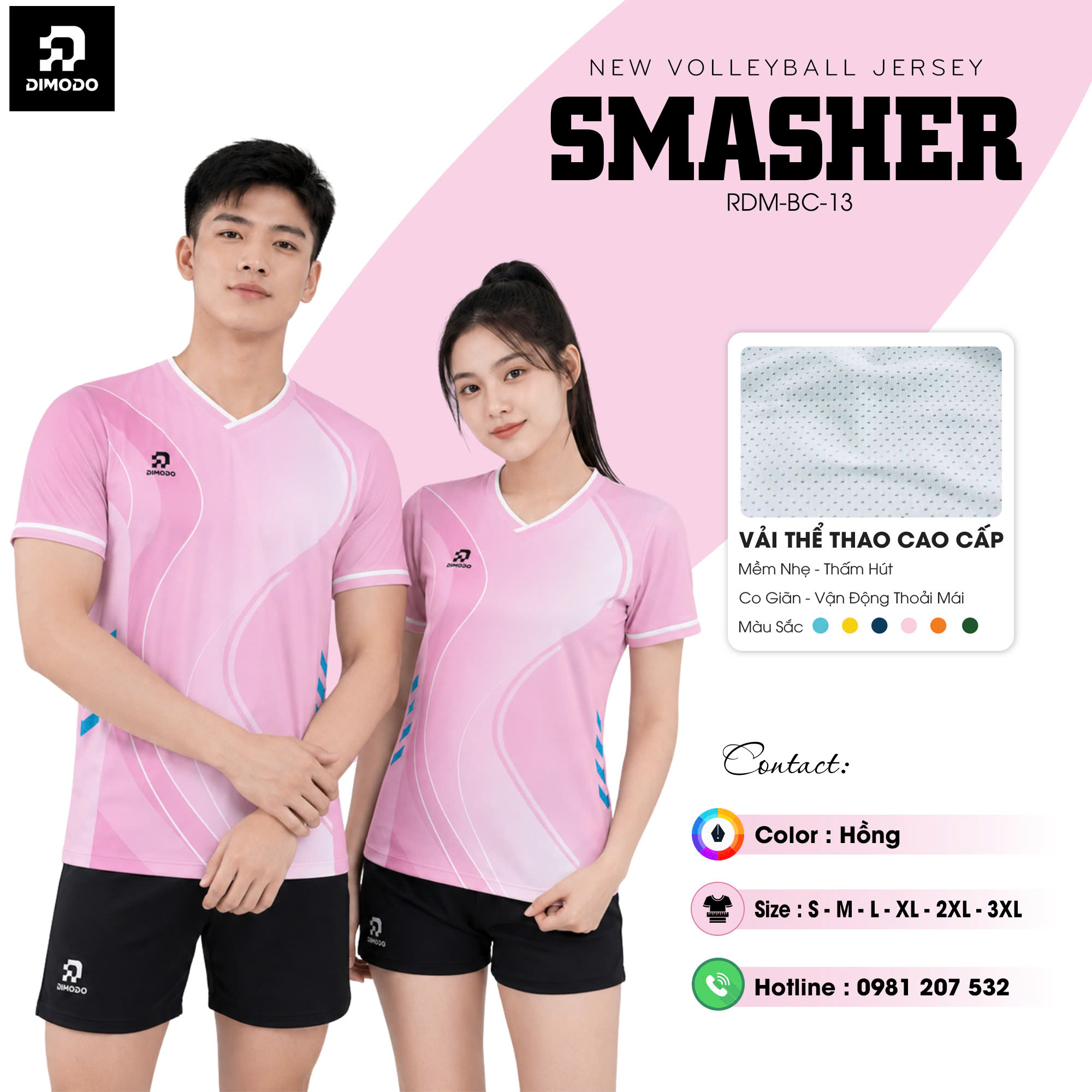 Áo bóng chuyền SMASHER – màu Hồng
