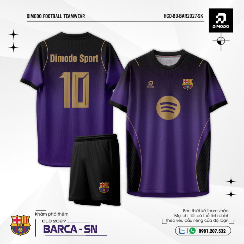 Áo bóng đá Barca sân nhà – Tím than phối đen