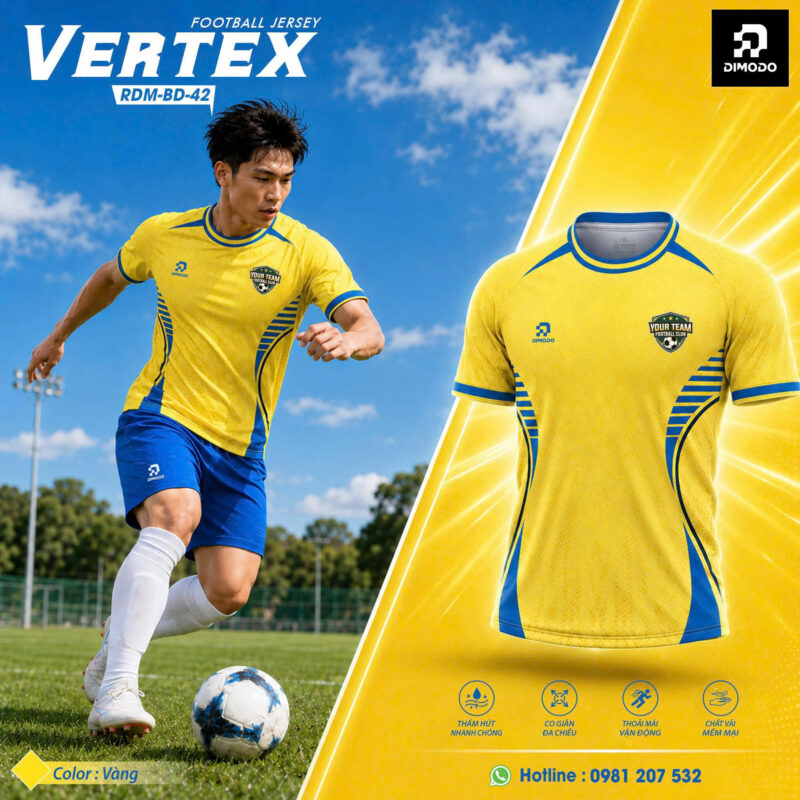 Áo bóng đá Vertex – Màu Vàng – DIMODO SPORT