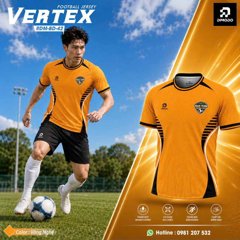Áo bóng đá Vertex – Màu Vàng nghệ – DIMODO SPORT