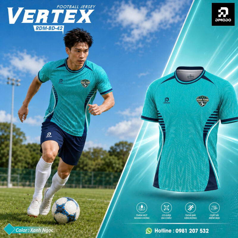 Áo bóng đá Vertex – Màu Xanh Ngọc – DIMODO SPORT