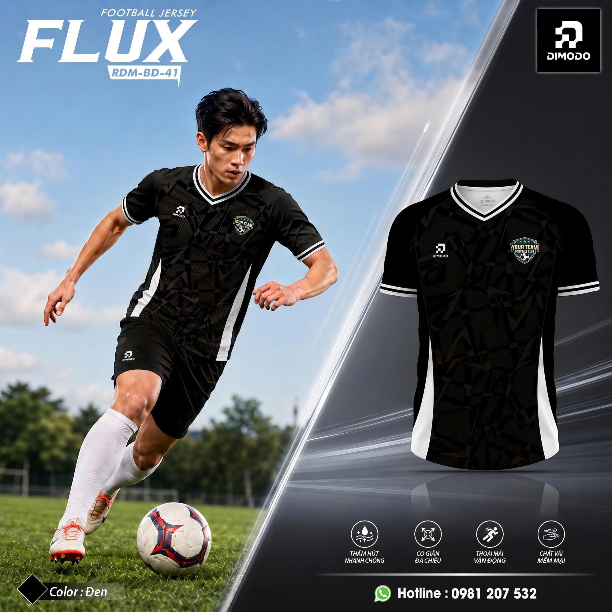 Áo Bóng Đá FLUX Đen – DIMODO SPORT