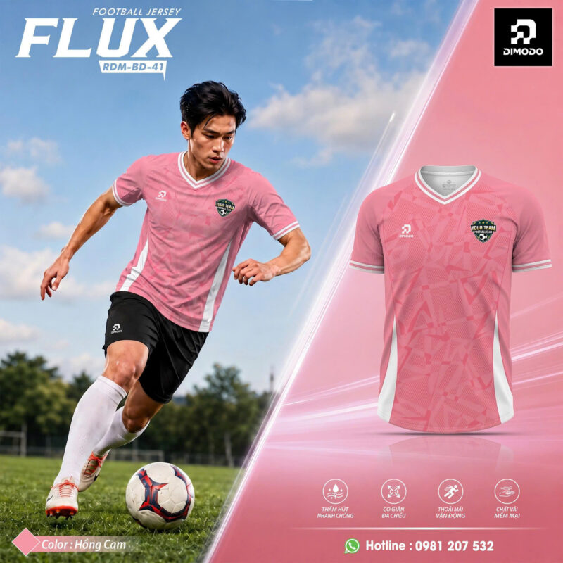 Áo Bóng Đá FLUX Màu Hồng cam  – DIMODO SPORT