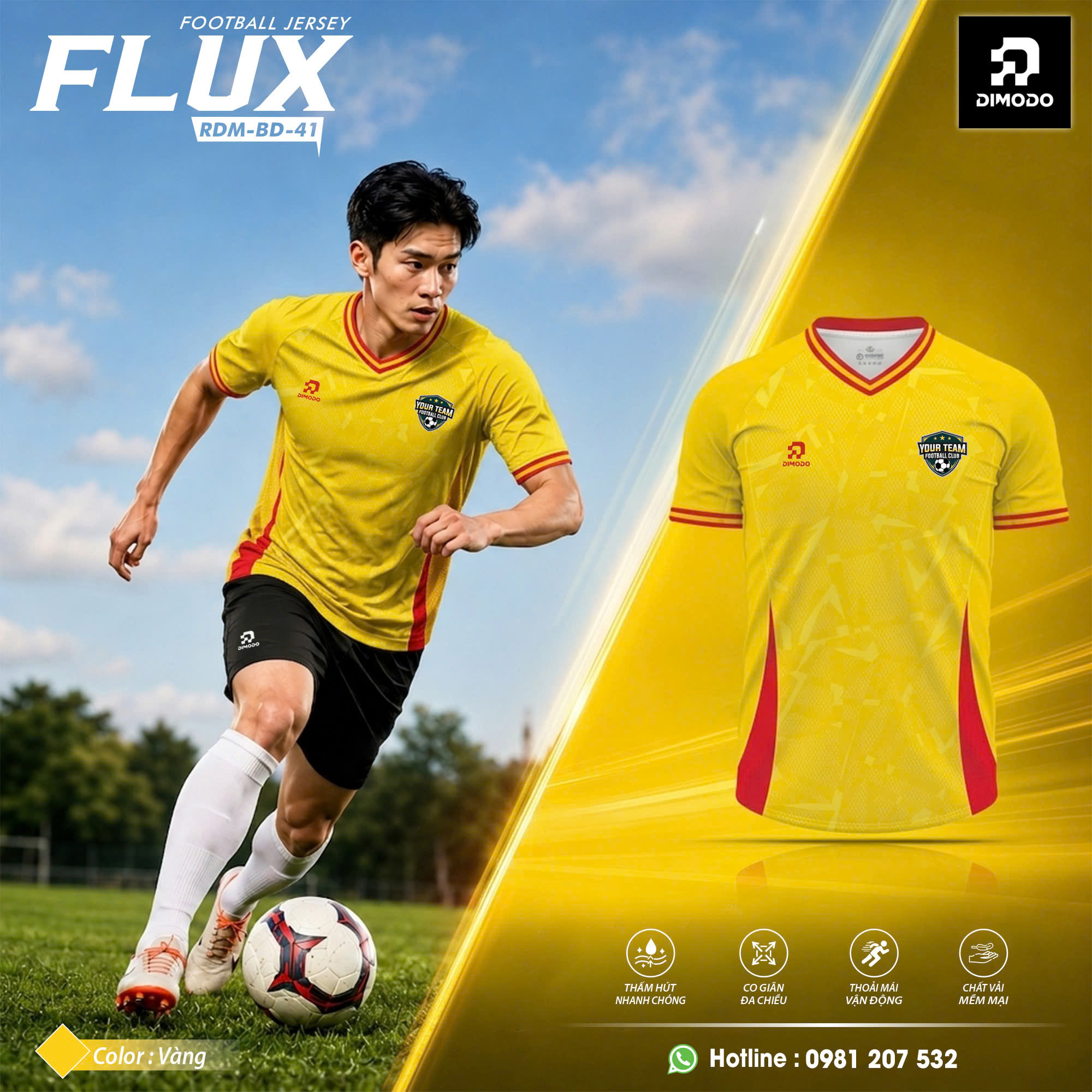 Áo Bóng Đá FLUX Màu vàng – DIMODO SPORT